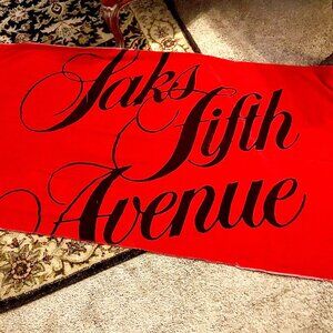 SAKS FIFTH AVENUE Vintage Y2K Beach Towel Plush Red w Black Lettering